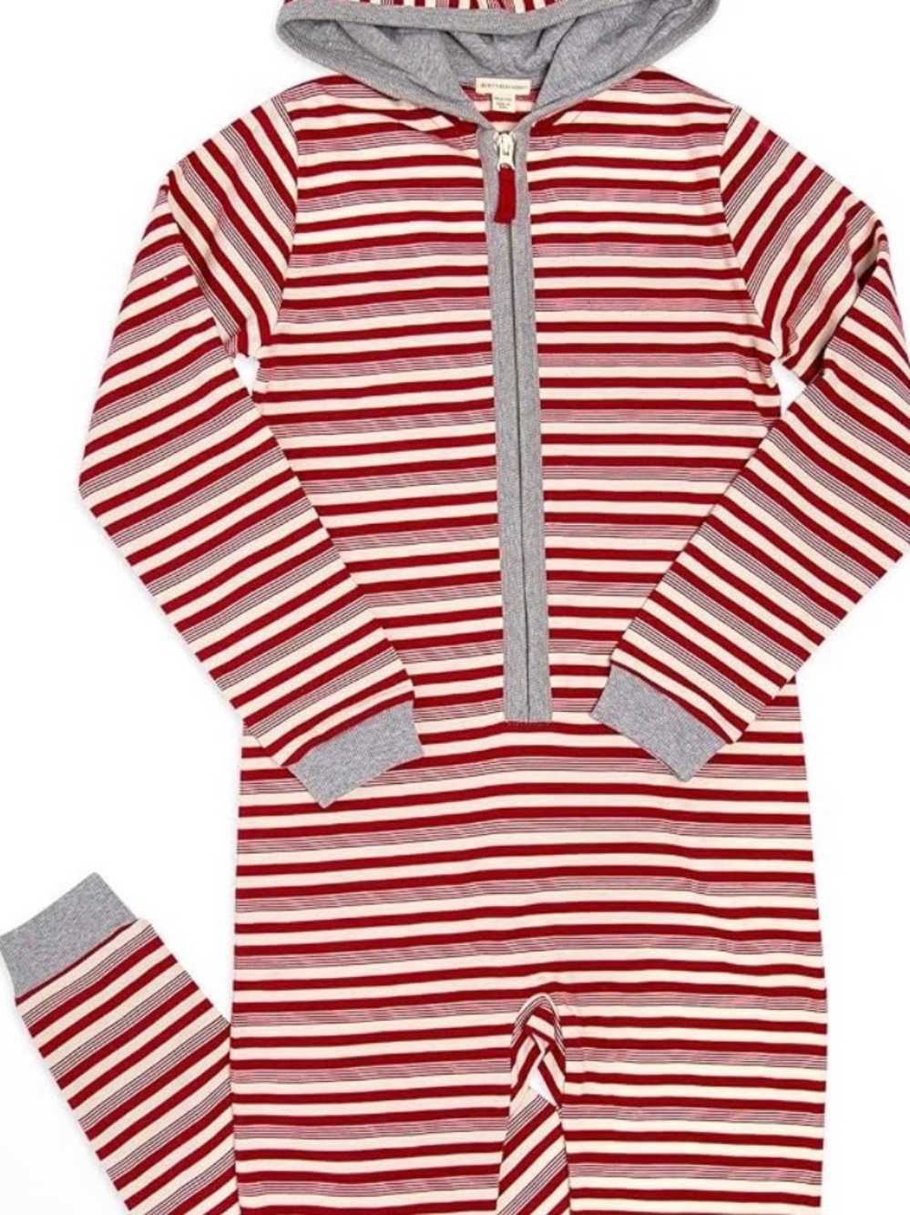 Burt’s Bees Unisex  Red and White Striped Hooded One-Piece Pajamas Xs